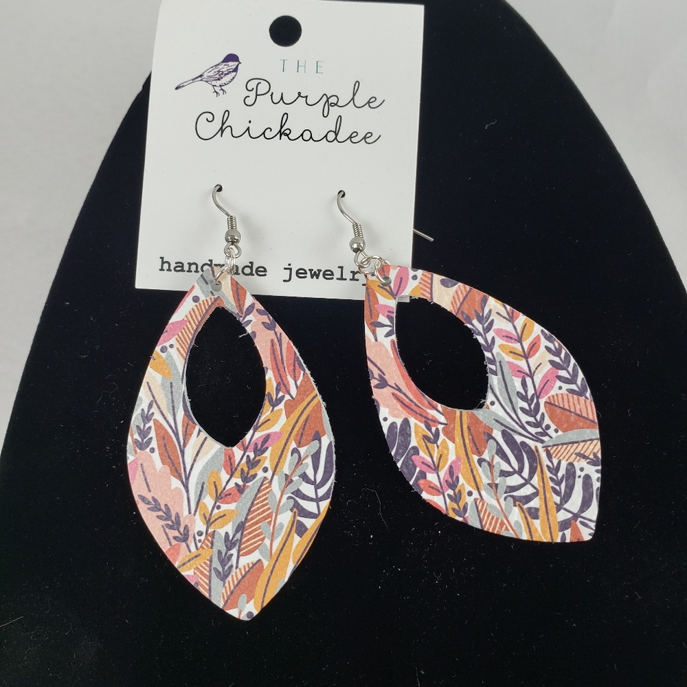 Leather Floral Teardrop Earrings by The Purple Chickadee